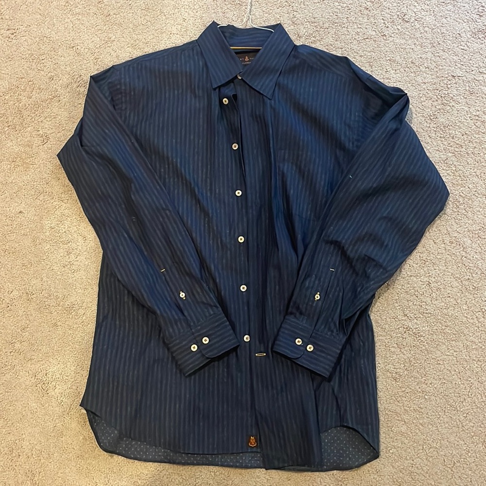 Robert Talbott Classic Long Sleeve Button Down Shirt. Large. Dark Blue.